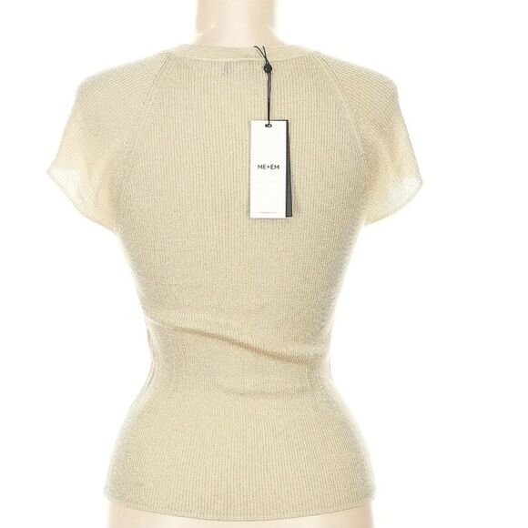 NEW ME+EM Metallic Ribbed Cap Sleeve knit Tee Shirt Top pale cold Size Medium - Picture 3 of 9